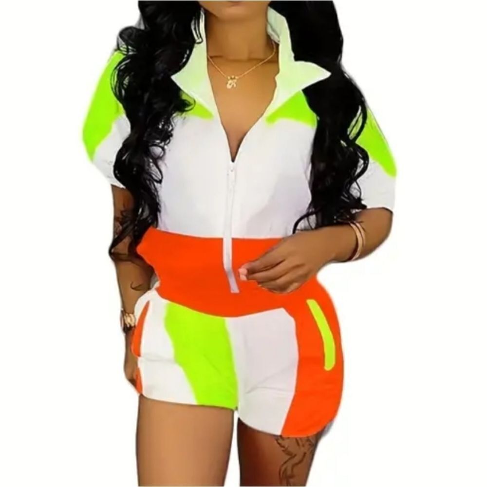 Ladies Color Block Two-piece Short Set sz Xl